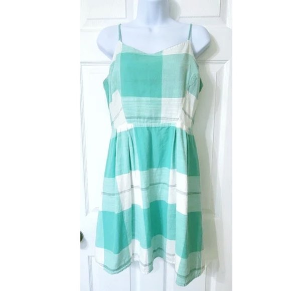 EUC Old Navy Smocked Plaid Mini Dress in Aqua Green Cotton Sundress - M - Picture 1 of 5